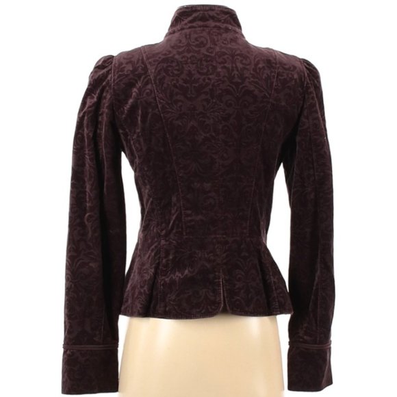 Ann Taylor LOFT Jacket Velvet Jacquard Floral Button Front Purple Size 4 - Picture 2 of 2